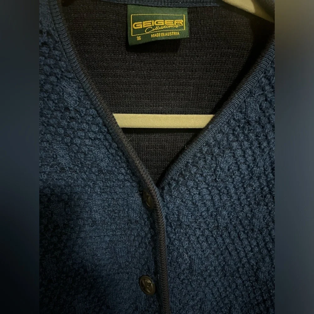 Geiger Navy Blue Wool Button Chunky Knit Cardigan Sweater Size 36 Small